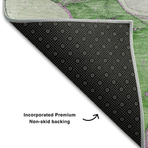 HomeRoots 9' X 12' Purple and Green Abstract Area Rug - Washable, UV Protected, Ideal for High-Traffic Spaces 646499