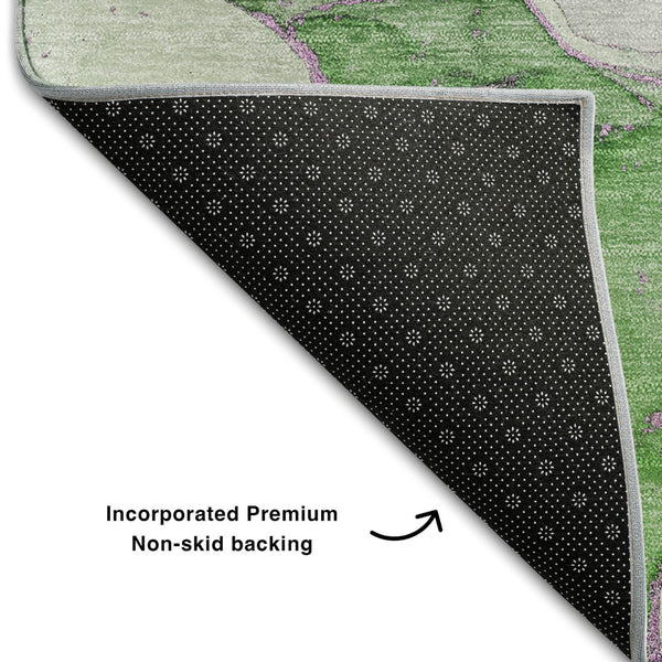 HomeRoots 9' X 12' Purple and Green Abstract Area Rug - Washable, UV Protected, Ideal for High-Traffic Spaces 646499