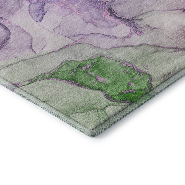 HomeRoots 9' X 12' Purple and Green Abstract Area Rug - Washable, UV Protected, Ideal for High-Traffic Spaces 646499