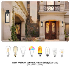 English Elm 20"(H) Set Of 2 Stylish Weatherproof Wall Lanterns - Modern Black Metal Sconces For Outdoor Spaces W2312P374776