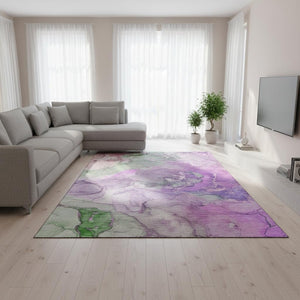 HomeRoots 10' X 14' Purple and Green Abstract Washable Area Rug with UV Protection for Modern Homes & Families 646500