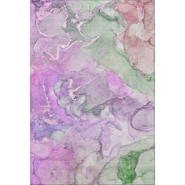 HomeRoots 10' X 14' Purple and Green Abstract Washable Area Rug with UV Protection for Modern Homes & Families 646500