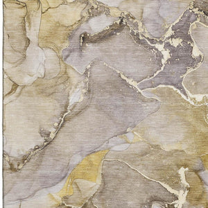 HomeRoots 5' X 8' Modern Abstract Taupe & Gray Washable Area Rug with UV Protection for Home Durability 646502