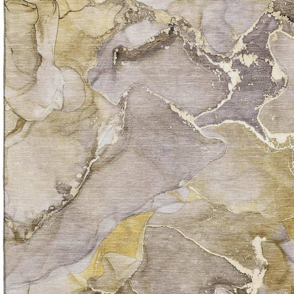 HomeRoots 5' X 8' Modern Abstract Taupe & Gray Washable Area Rug with UV Protection for Home Durability 646502