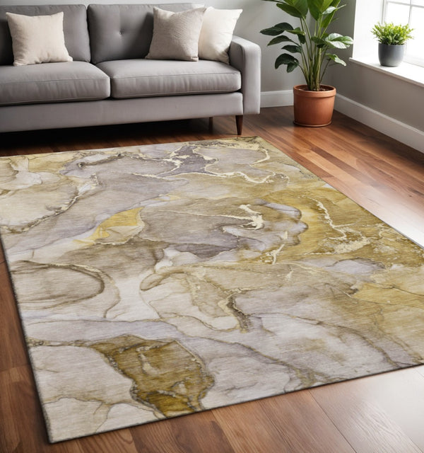 HomeRoots 5' X 8' Modern Abstract Taupe & Gray Washable Area Rug with UV Protection for Home Durability 646502