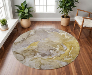 HomeRoots 8' Washable Round Rug in Taupe and Gray – Modern Abstract Design with UV Protection for Every Space 646503