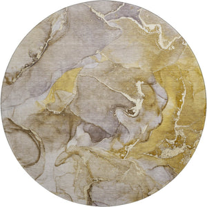 HomeRoots 8' Washable Round Rug in Taupe and Gray – Modern Abstract Design with UV Protection for Every Space 646503
