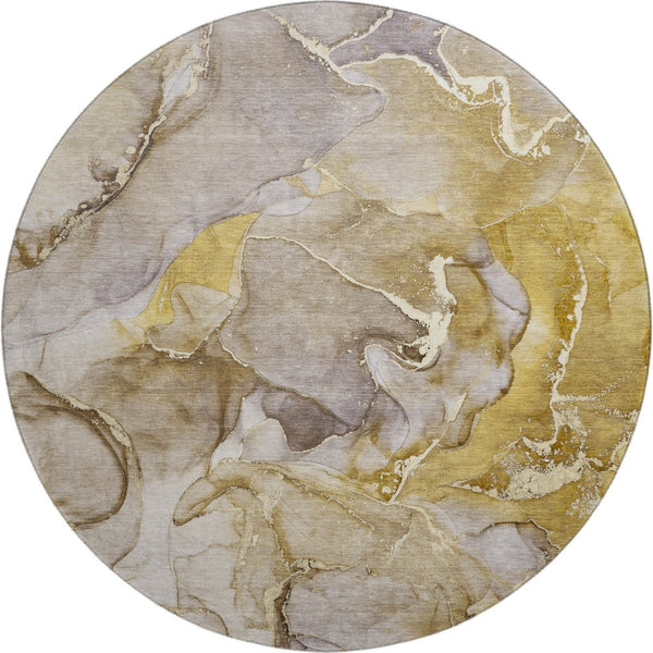 HomeRoots 8' Washable Round Rug in Taupe and Gray – Modern Abstract Design with UV Protection for Every Space 646503