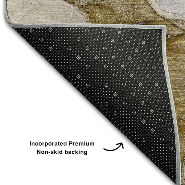 HomeRoots 8' Washable Round Rug in Taupe and Gray – Modern Abstract Design with UV Protection for Every Space 646503