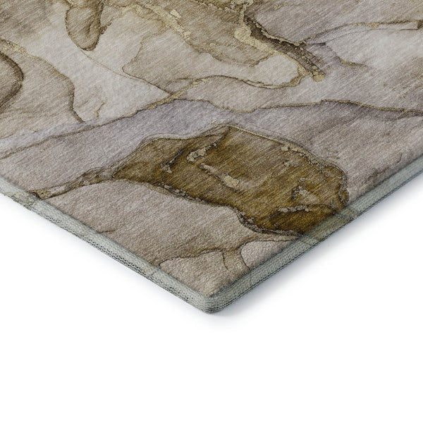 HomeRoots 8' Washable Round Rug in Taupe and Gray – Modern Abstract Design with UV Protection for Every Space 646503