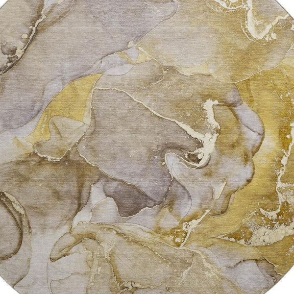 HomeRoots 8' Washable Round Rug in Taupe and Gray – Modern Abstract Design with UV Protection for Every Space 646503