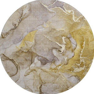 HomeRoots 8' Washable Round Rug in Taupe and Gray – Modern Abstract Design with UV Protection for Every Space 646503