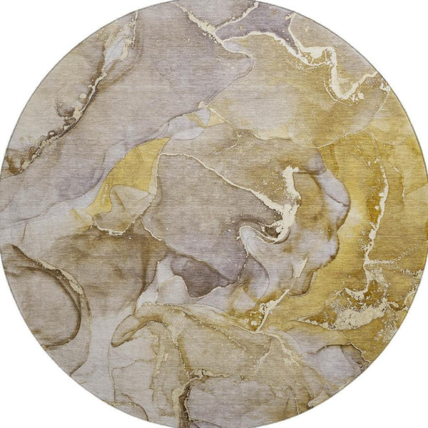 HomeRoots 8' Washable Round Rug in Taupe and Gray – Modern Abstract Design with UV Protection for Every Space 646503
