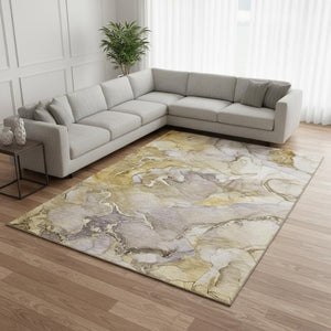 HomeRoots 8' X 10' Contemporary Taupe & Gray Abstract Area Rug – Washable, UV Protected, Stain Resistant Design 646504