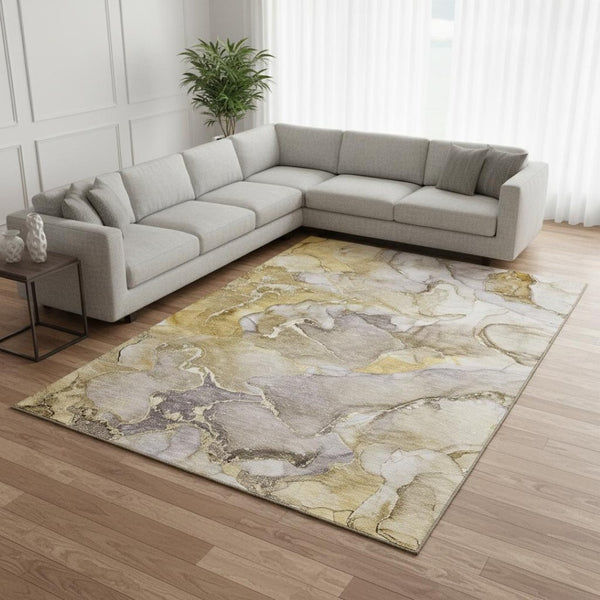 HomeRoots 8' X 10' Contemporary Taupe & Gray Abstract Area Rug – Washable, UV Protected, Stain Resistant Design 646504