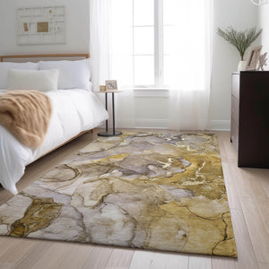 HomeRoots 8' X 10' Contemporary Taupe & Gray Abstract Area Rug – Washable, UV Protected, Stain Resistant Design 646504