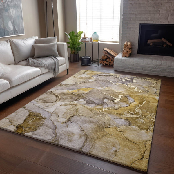 HomeRoots 8' X 10' Contemporary Taupe & Gray Abstract Area Rug – Washable, UV Protected, Stain Resistant Design 646504