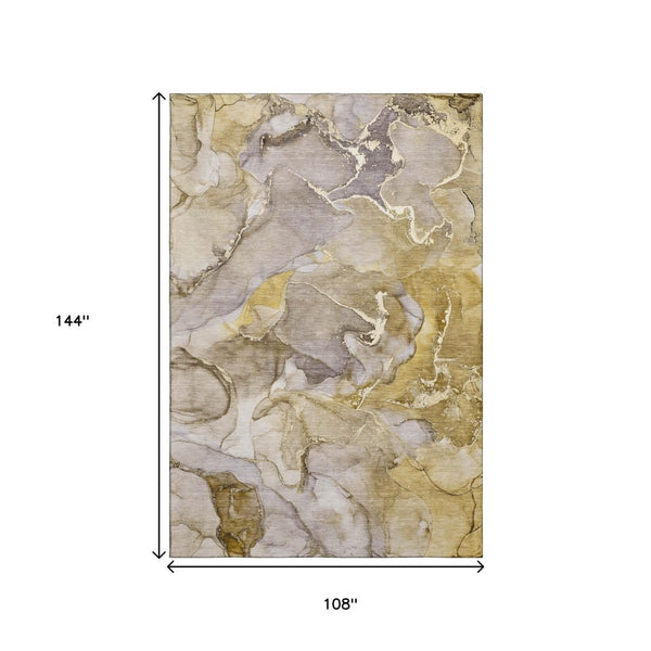 HomeRoots 9' X 12' Taupe & Gray Abstract Area Rug – Washable, Stain Resistant, UV Protected for Modern Homes 646505