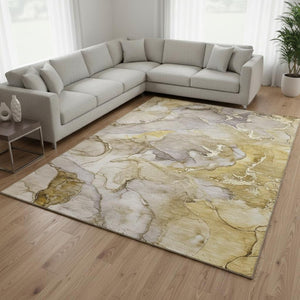 HomeRoots 10' Taupe and Gray Abstract Washable Area Rug - UV Protected, Durable for High-Traffic Spaces! 646506