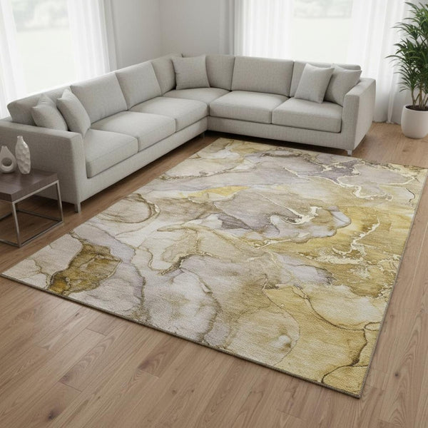 HomeRoots 10' Taupe and Gray Abstract Washable Area Rug - UV Protected, Durable for High-Traffic Spaces! 646506