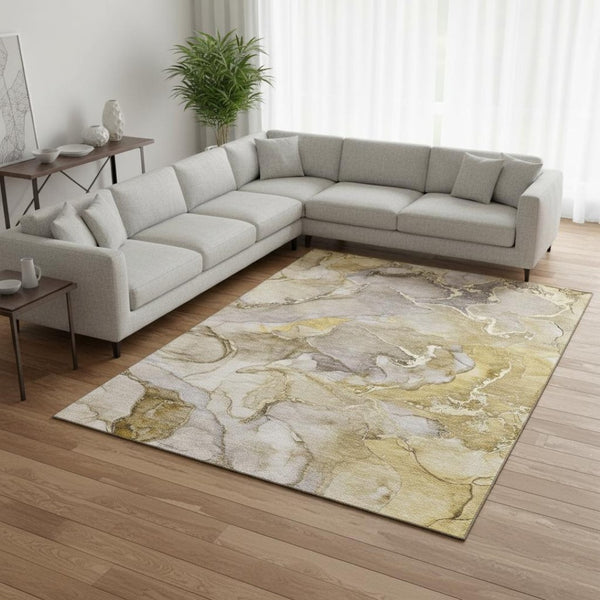 HomeRoots 10' Taupe and Gray Abstract Washable Area Rug - UV Protected, Durable for High-Traffic Spaces! 646506