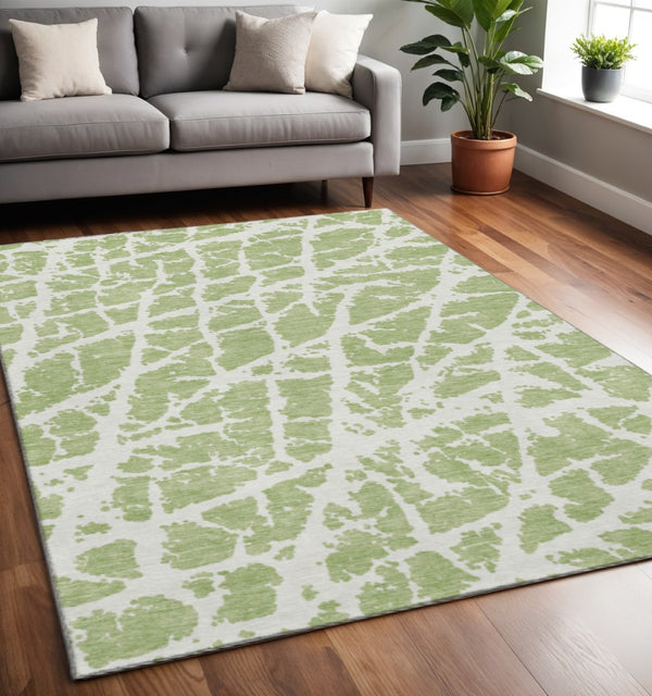 HomeRoots 5' X 8' Contemporary Fern Green & Ivory Abstract Area Rug - Washable, UV-Protected, Durable Design 646508