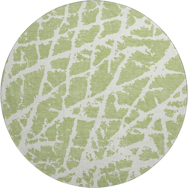 HomeRoots 8' Fern Green and Ivory Abstract Washable Round Area Rug with UV Protection for High-Traffic Homes 646509