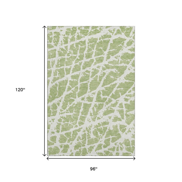 HomeRoots 8' X 10' Fern Green & Ivory Abstract Area Rug - Washable, UV Protected, Durable for High-Traffic Spaces 646510