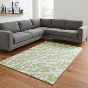 HomeRoots 8' X 10' Fern Green & Ivory Abstract Area Rug - Washable, UV Protected, Durable for High-Traffic Spaces 646510