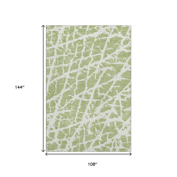 HomeRoots 9' X 12' Abstract Fern Green & Ivory Washable Area Rug with UV Protection for Stylish Living Spaces 646511