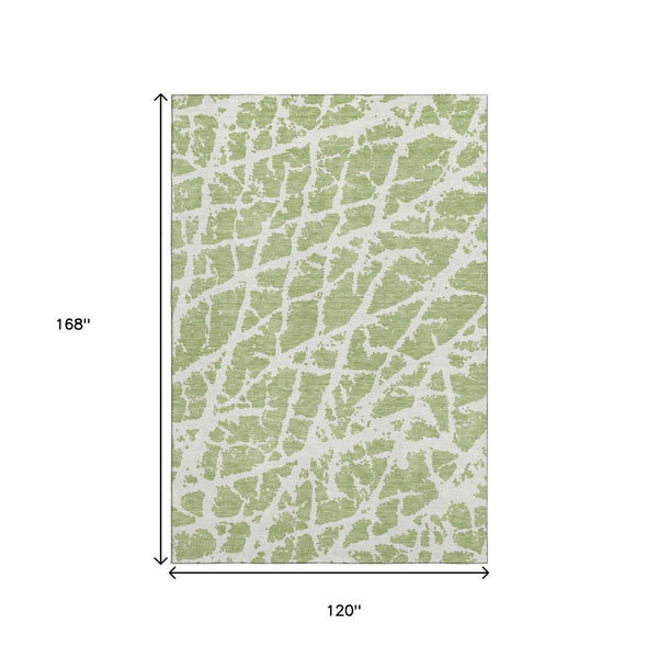 HomeRoots 10' Fern Green & Ivory Abstract Area Rug – Washable, UV-Protected, Perfect for High-Traffic Spaces! 646512