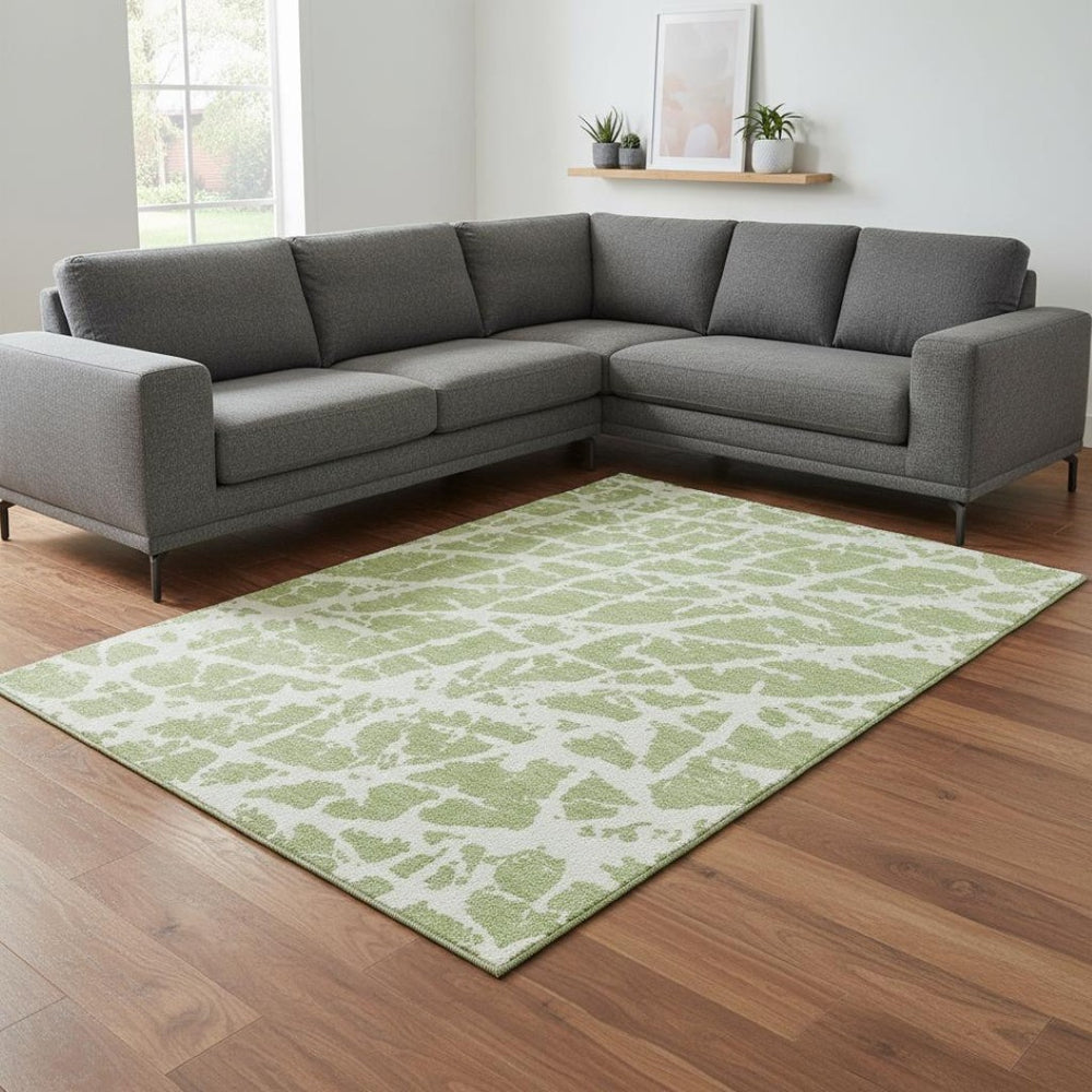 HomeRoots 10' Fern Green & Ivory Abstract Area Rug – Washable, UV-Protected, Perfect for High-Traffic Spaces! 646512