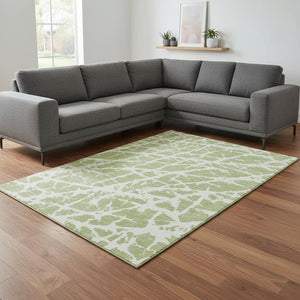 HomeRoots 10' Fern Green & Ivory Abstract Area Rug – Washable, UV-Protected, Perfect for High-Traffic Spaces! 646512