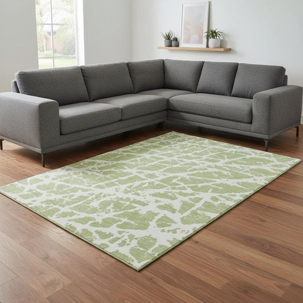 HomeRoots 10' Fern Green & Ivory Abstract Area Rug – Washable, UV-Protected, Perfect for High-Traffic Spaces! 646512