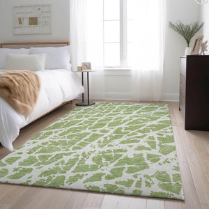 HomeRoots 10' Fern Green & Ivory Abstract Area Rug – Washable, UV-Protected, Perfect for High-Traffic Spaces! 646512