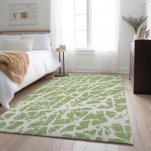 HomeRoots 10' Fern Green & Ivory Abstract Area Rug – Washable, UV-Protected, Perfect for High-Traffic Spaces! 646512