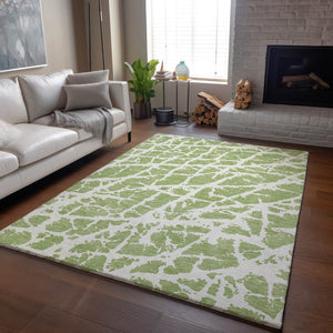 HomeRoots 10' Fern Green & Ivory Abstract Area Rug – Washable, UV-Protected, Perfect for High-Traffic Spaces! 646512