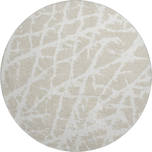 HomeRoots 8' Beige and Ivory Abstract Round Rug - Washable, UV Protected, Durable, Perfect for High-Traffic Areas 646515