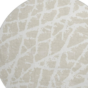 HomeRoots 8' Beige and Ivory Abstract Round Rug - Washable, UV Protected, Durable, Perfect for High-Traffic Areas 646515