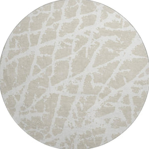 HomeRoots 8' Beige and Ivory Abstract Round Rug - Washable, UV Protected, Durable, Perfect for High-Traffic Areas 646515