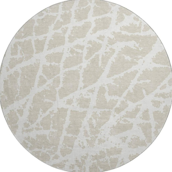 HomeRoots 8' Beige and Ivory Abstract Round Rug - Washable, UV Protected, Durable, Perfect for High-Traffic Areas 646515