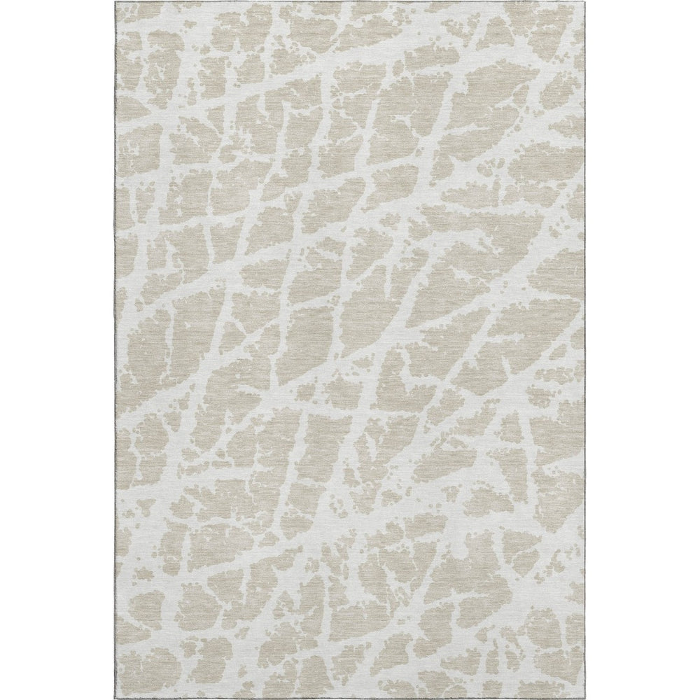 HomeRoots 8' X 10' Beige and Ivory Abstract Area Rug - Washable, UV Protected, Stylish for High-Traffic Spaces 646516
