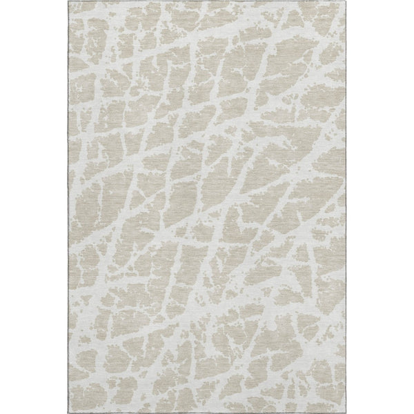 HomeRoots 8' X 10' Beige and Ivory Abstract Area Rug - Washable, UV Protected, Stylish for High-Traffic Spaces 646516