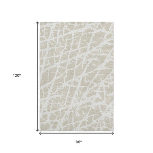 HomeRoots 8' X 10' Beige and Ivory Abstract Area Rug - Washable, UV Protected, Stylish for High-Traffic Spaces 646516