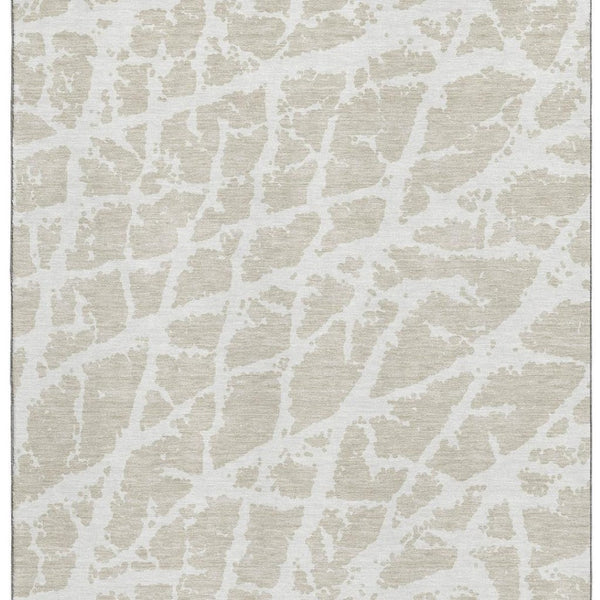 HomeRoots 8' X 10' Beige and Ivory Abstract Area Rug - Washable, UV Protected, Stylish for High-Traffic Spaces 646516