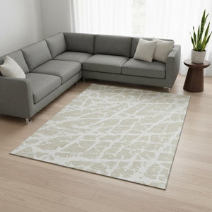 HomeRoots 9' X 12' Stylish Beige & Ivory Abstract Area Rug - Washable, UV Protected, Ideal for Homes with Kids & Pets 646517