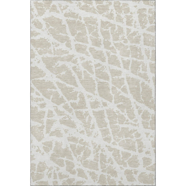 HomeRoots 9' X 12' Stylish Beige & Ivory Abstract Area Rug - Washable, UV Protected, Ideal for Homes with Kids & Pets 646517