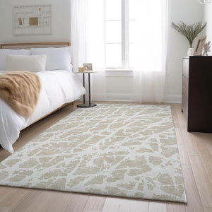 HomeRoots 9' X 12' Stylish Beige & Ivory Abstract Area Rug - Washable, UV Protected, Ideal for Homes with Kids & Pets 646517