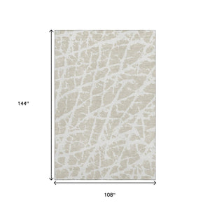 HomeRoots 9' X 12' Stylish Beige & Ivory Abstract Area Rug - Washable, UV Protected, Ideal for Homes with Kids & Pets 646517