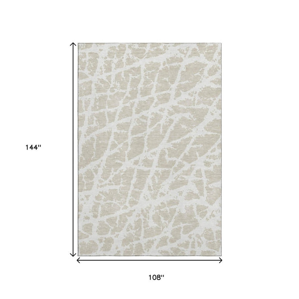 HomeRoots 9' X 12' Stylish Beige & Ivory Abstract Area Rug - Washable, UV Protected, Ideal for Homes with Kids & Pets 646517